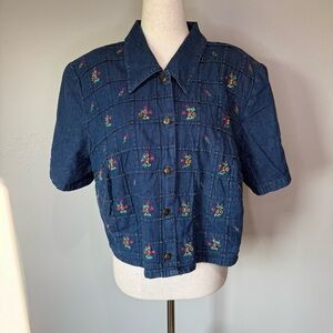 Vintage Olivia Rose Embroidered Denim Cropped Shirt